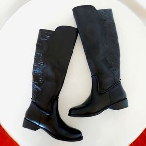 GIANNI BINI Alybeth Embroidered Tall Riding Boot Black New